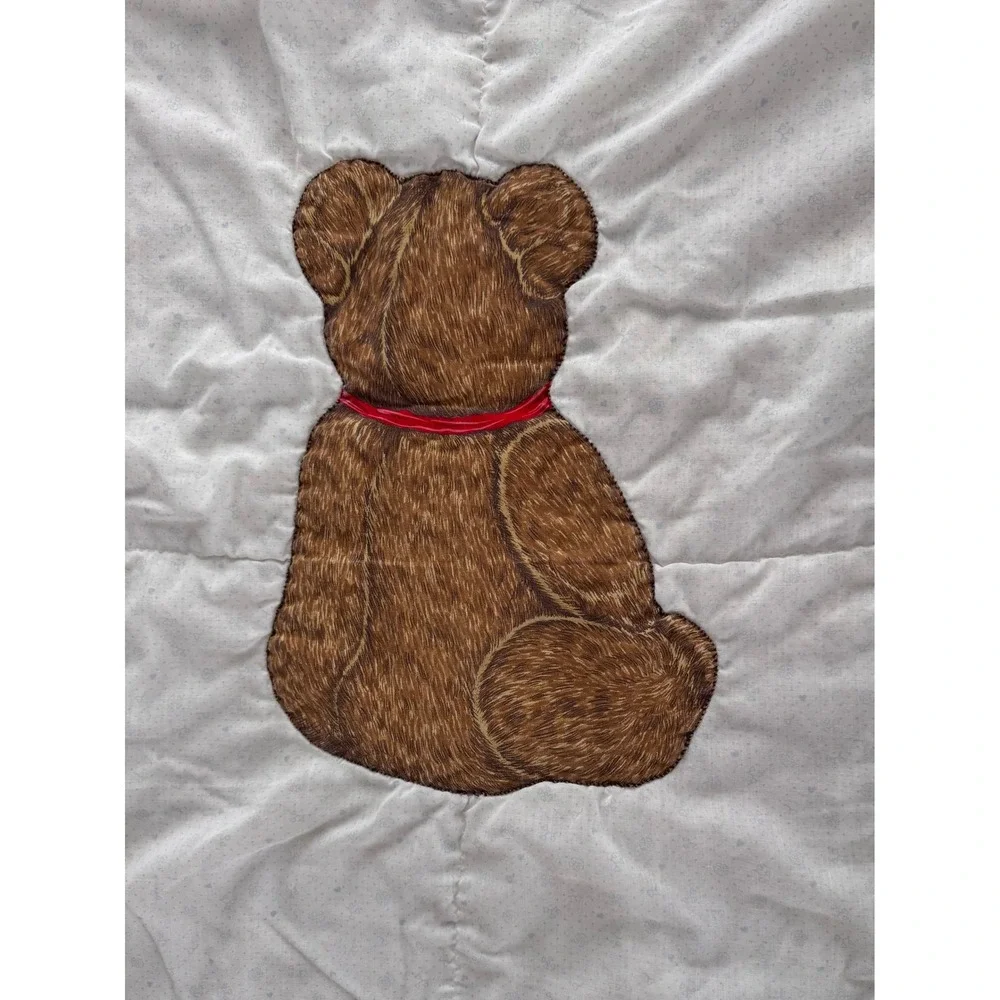Custom Made Baby Quilt Teddy Bear Red‎ Bow Ruffles Handmade USA